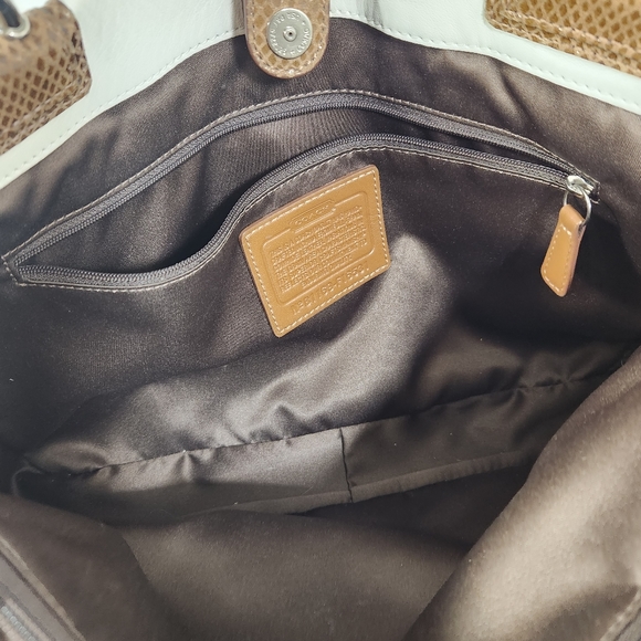 Coach penelope satchel purse ivory and brown silver hardware snake skin trim - Picture 8 of 16